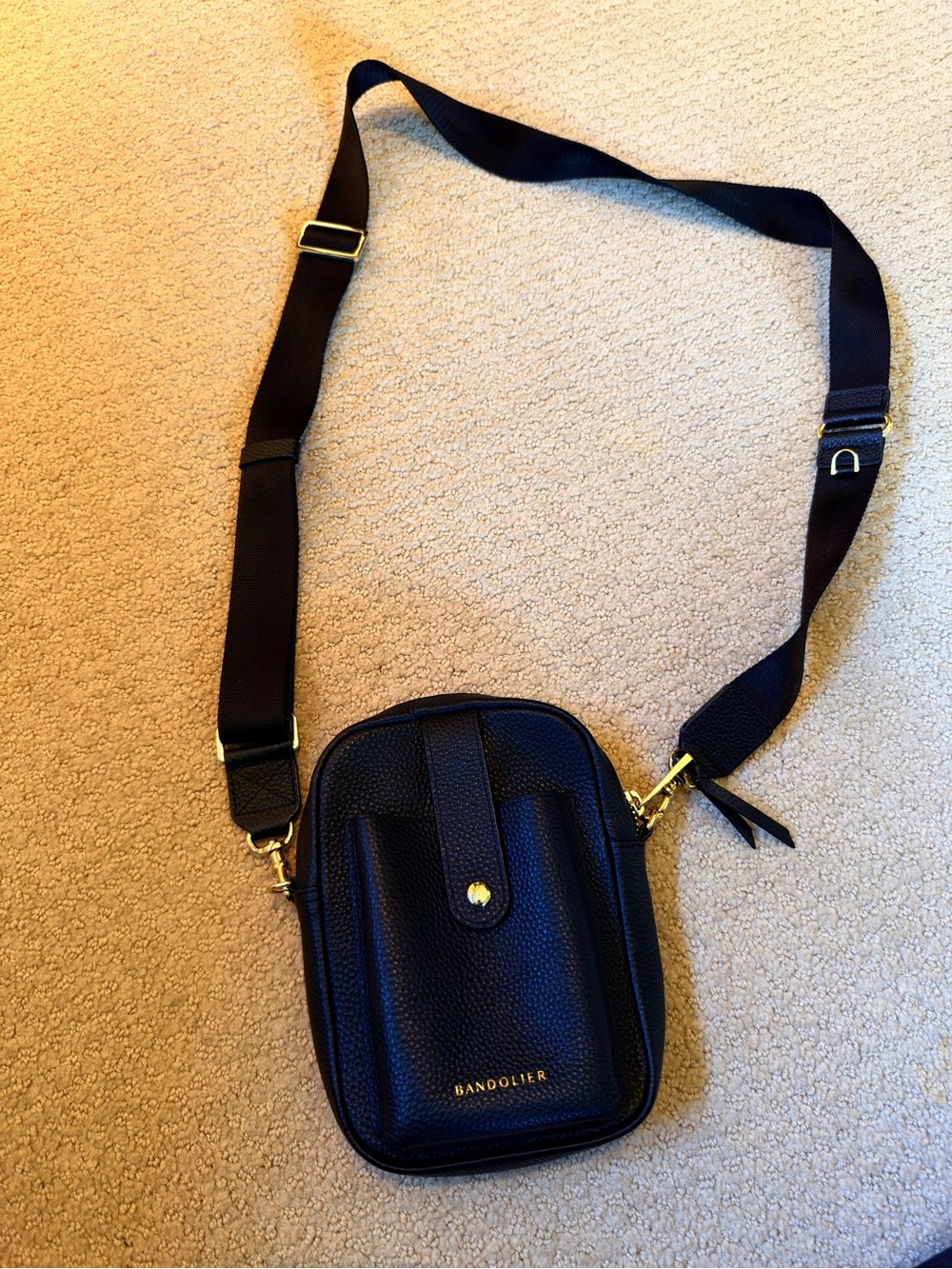 Bandolier Dillon Black/Gold Leather Crossbody Bag + Original Strap